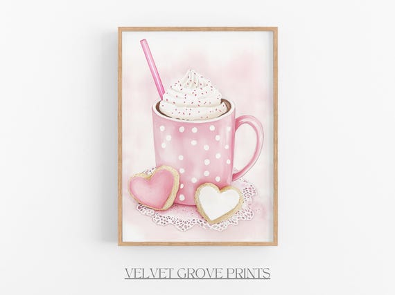 Valentine Hot Chocolate Watercolor Art Print