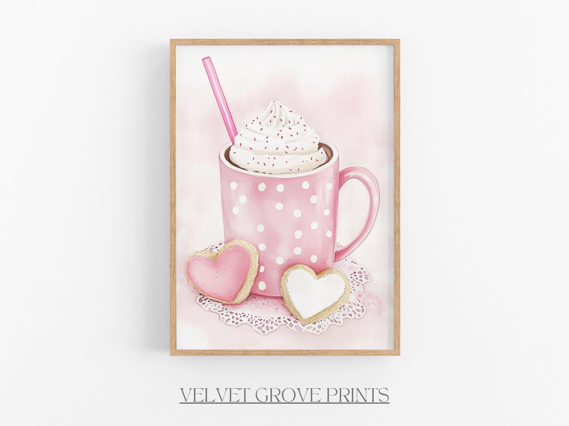 Valentine Hot Chocolate Watercolor Art Print