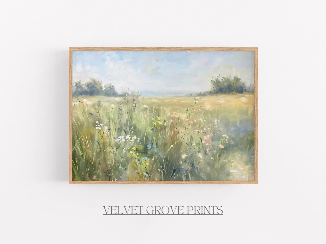 Wildflower Meadow Oil Painting Vintage Floral Field Landscape Poster