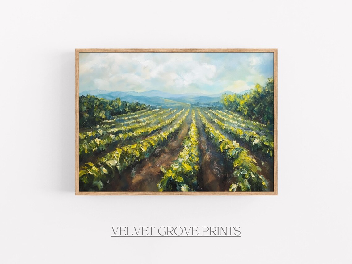 Coffee Fields Vintage Rustic Landscape Art Print