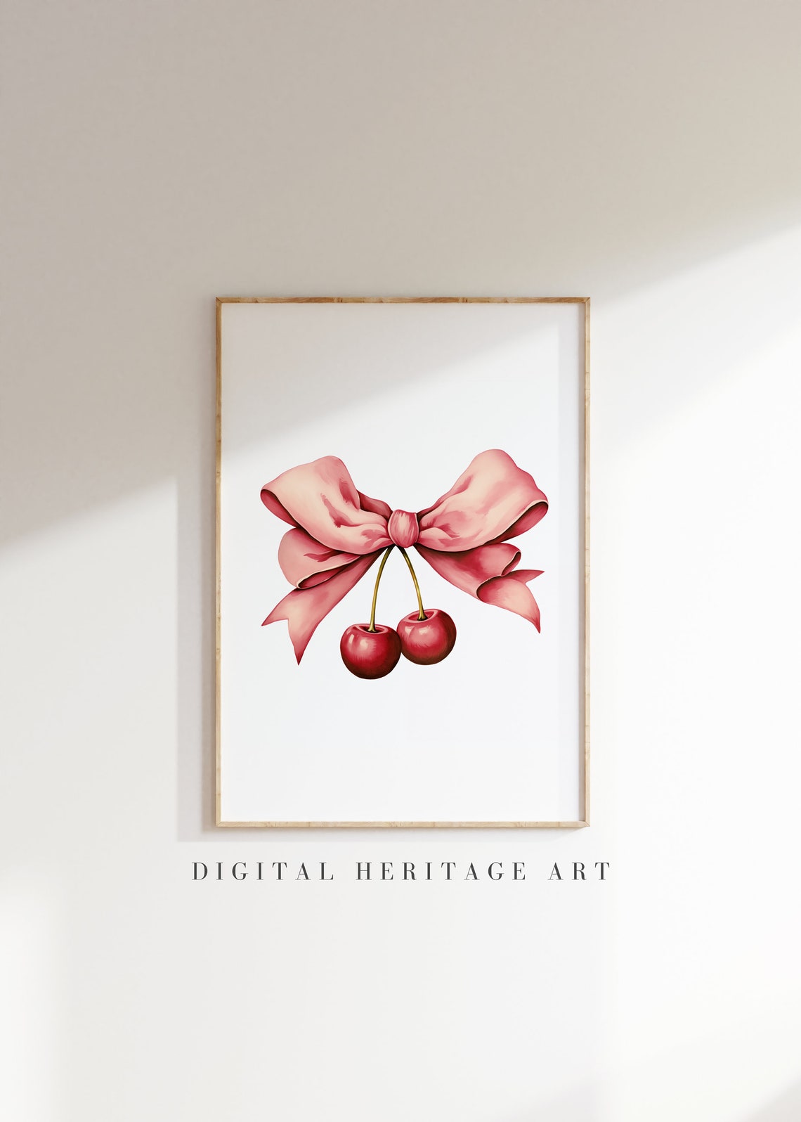 Coquette Pink Bow Cherry Wall Art Trendy Aesthetic Bedroom Print - Image 2
