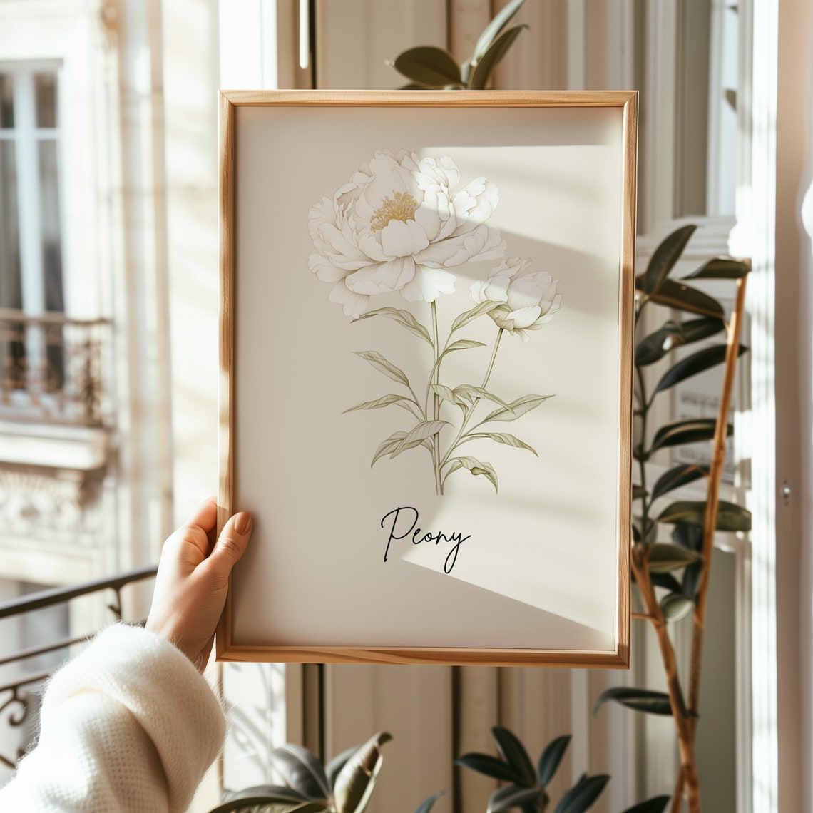 White Peony Botanical Watercolor State Flower Minimalist Art Print