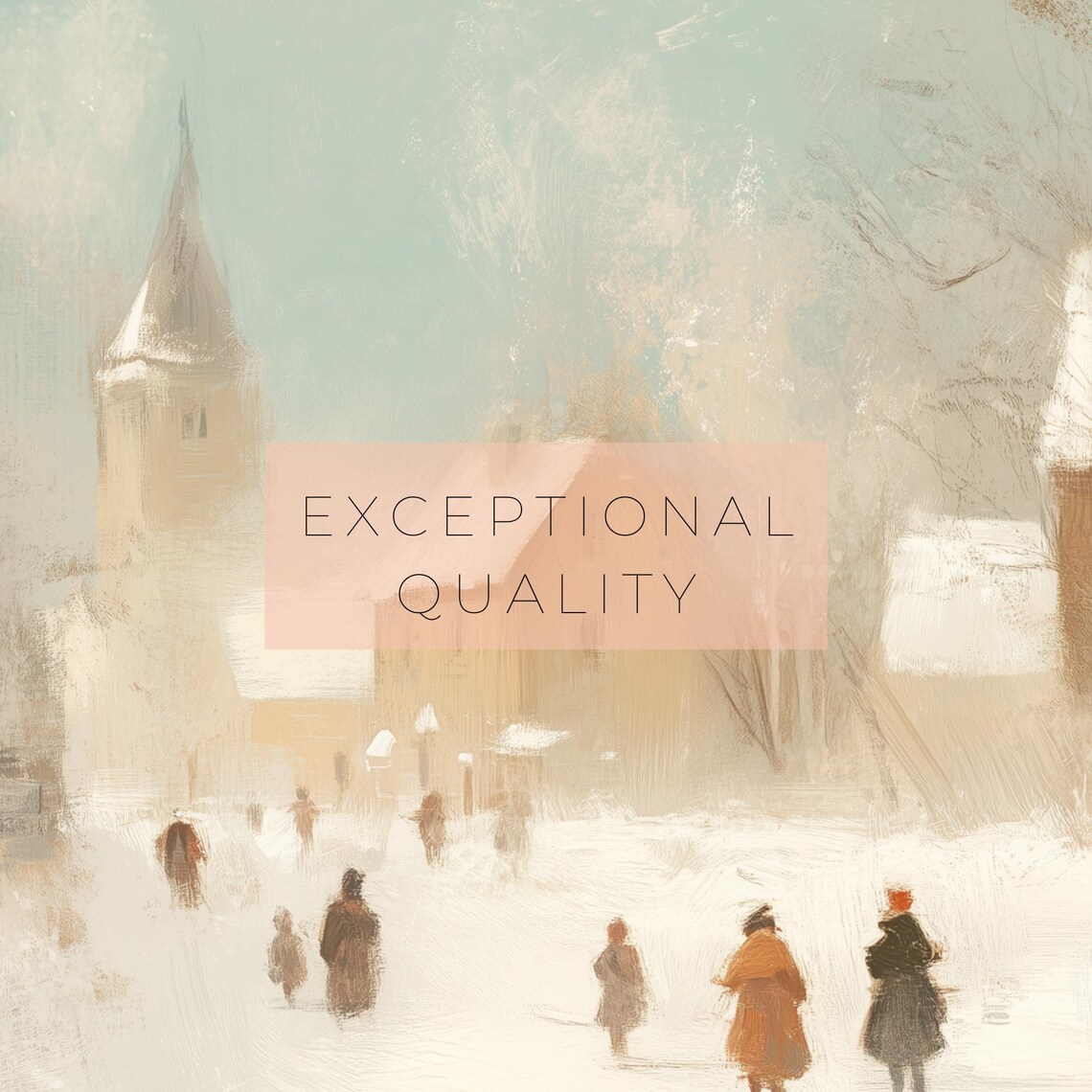 Pastel Snowy Village Street With Church Vintage Winter Art Wall Print - Image 3