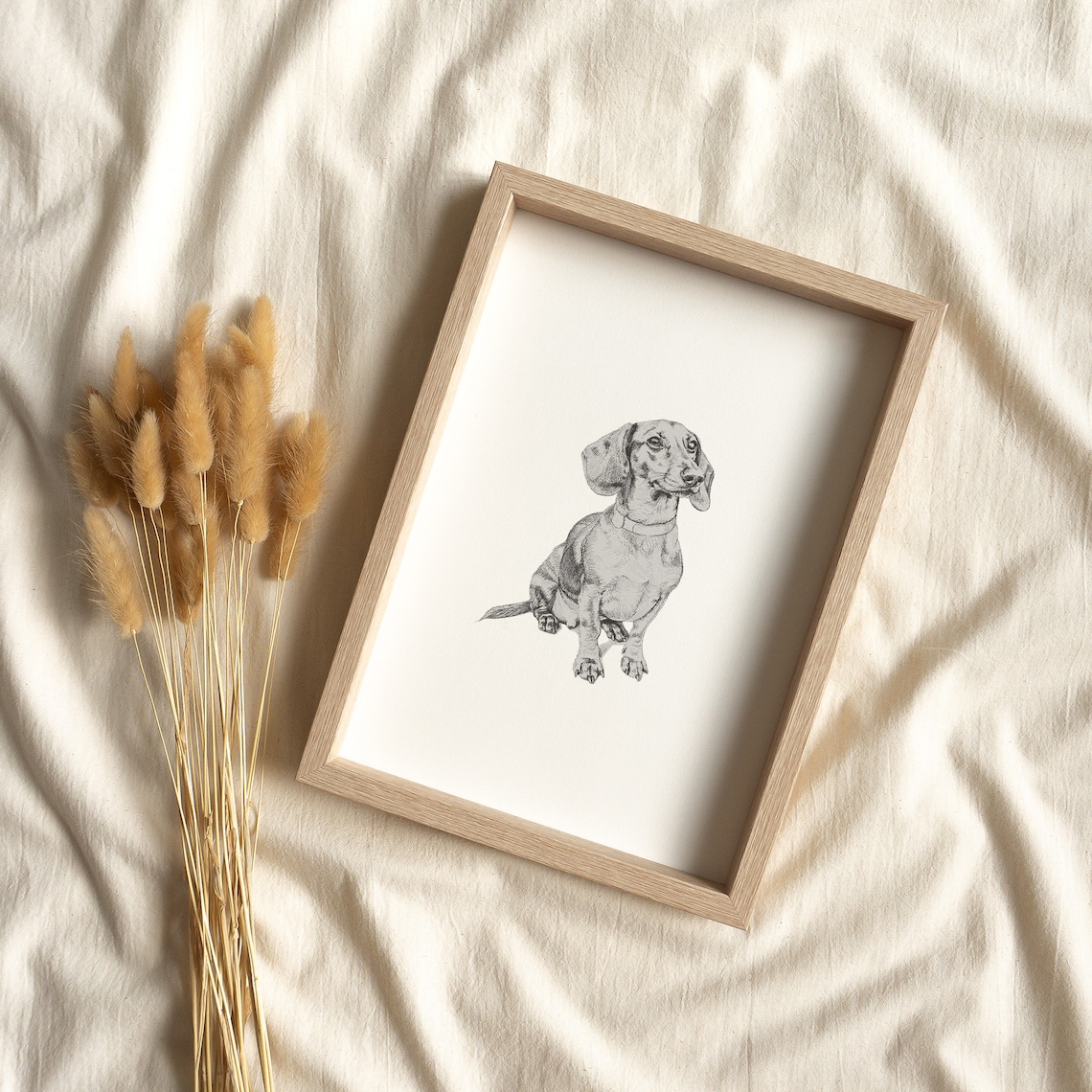Dachshund Dog Sitting Pencil Sketch Minimalist Pet Portrait Art Print