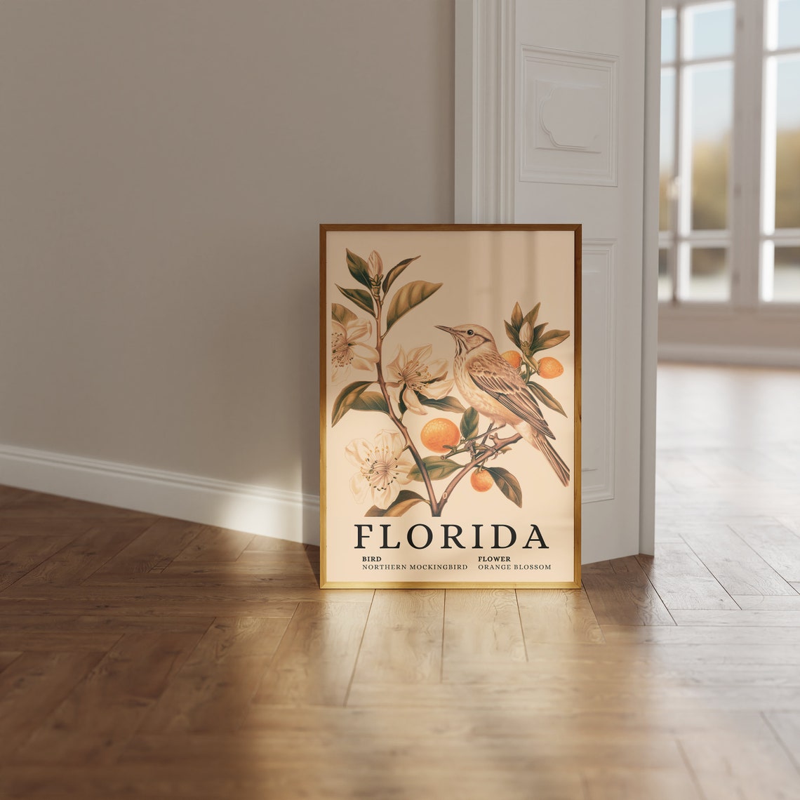 Florida Northern Mockingbird Orange Blossom Bird Flower Art Print - Image 3