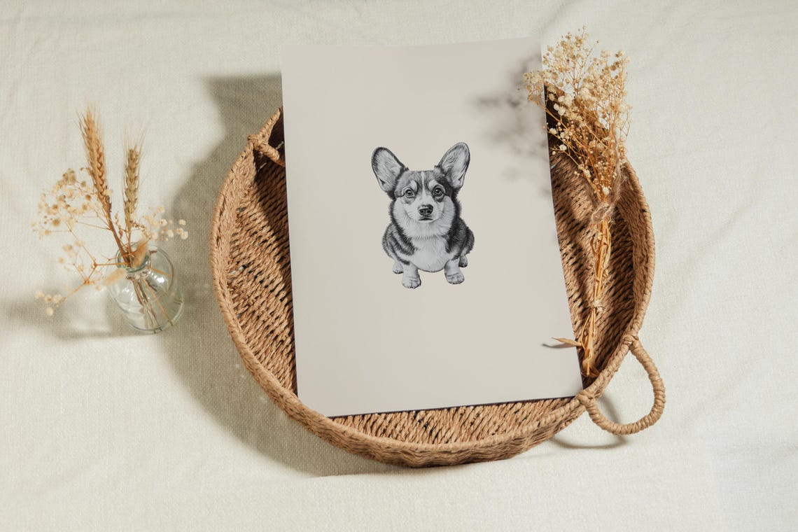 Pembroke Welsh Corgi Sitting Portrait Minimalist Beige Dog Poster - Image 2