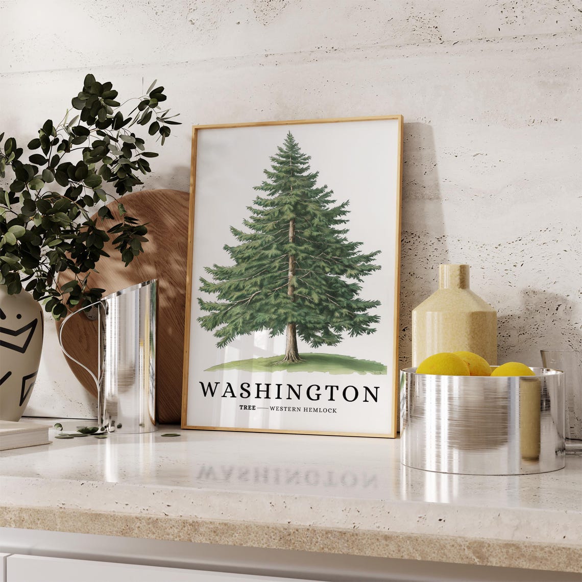 Washington Western Hemlock Tree Botanical Northwest State Poster - Image 3