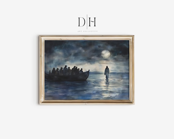 Jesus Walking On Water Moonlit Night Vintage Christian Art Wall Print