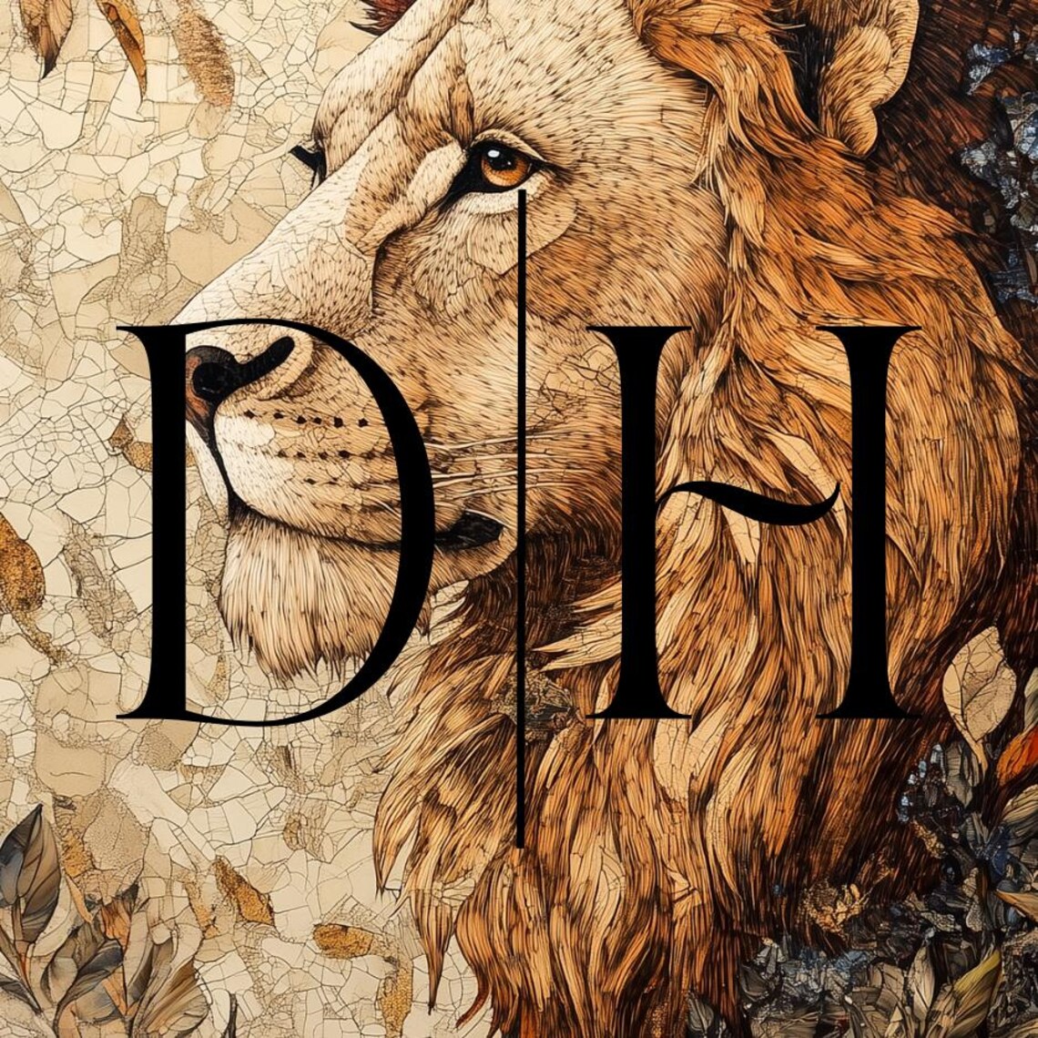 Lion Profile Golden Mane Aged Parchment Red Wildflowers Art Poster - Image 3