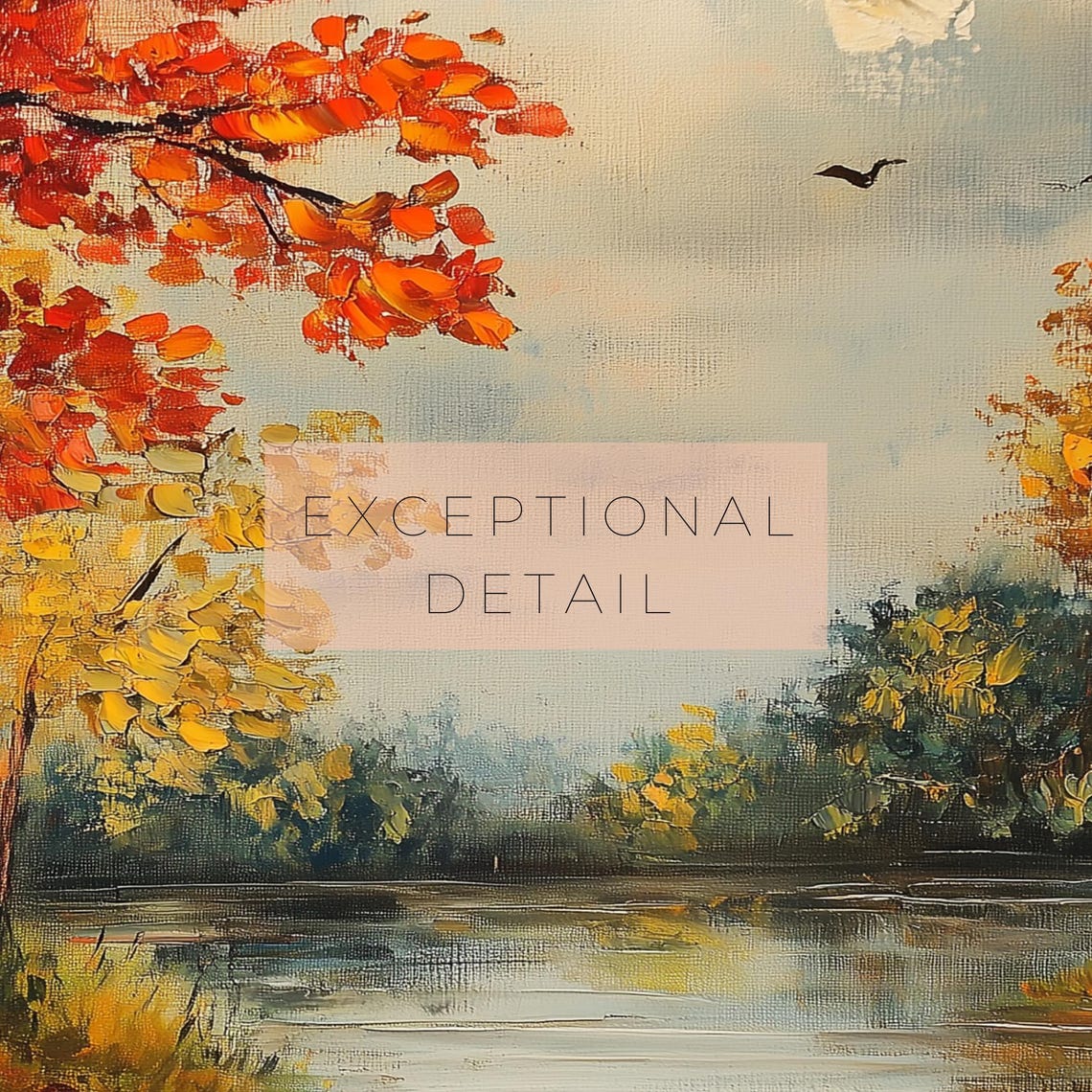 Autumn Lakeside Path Red Tree Calm Lake Vintage Fall Landscape Poster - Image 2