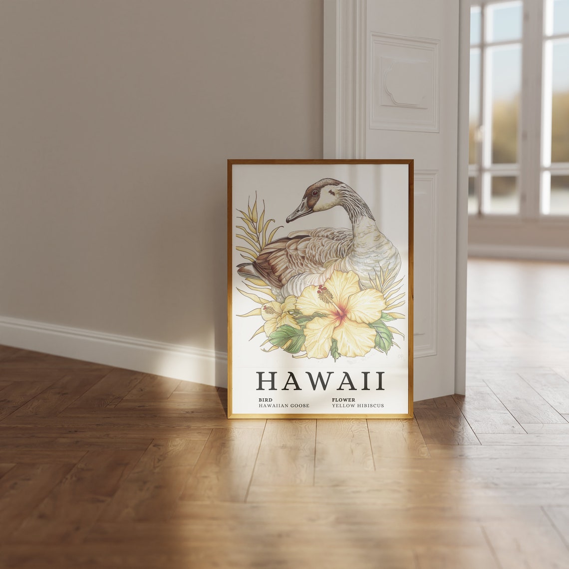 Hawaii Hawaiian Goose Yellow Hibiscus Bird and Flower Art Print - Image 3