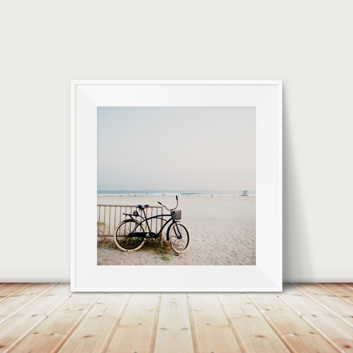 Huntington Beach Bicycle On Sandy Shore Coastal Photography Poster