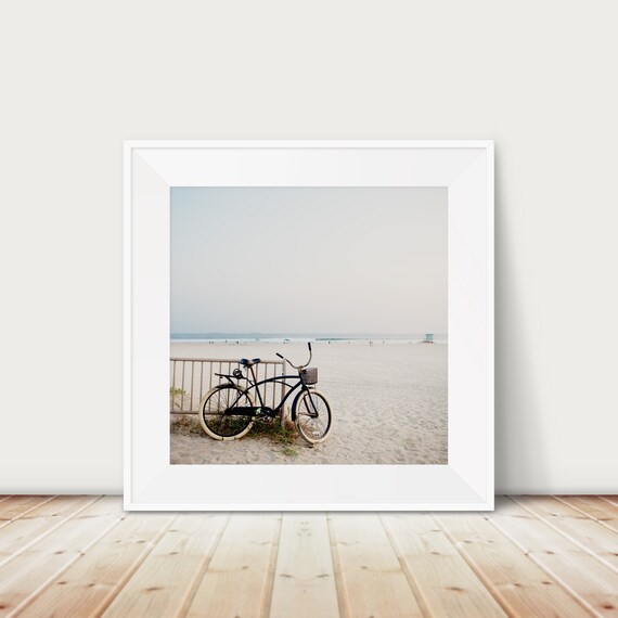 Huntington Beach Bicycle On Sandy Shore Coastal Photography Poster