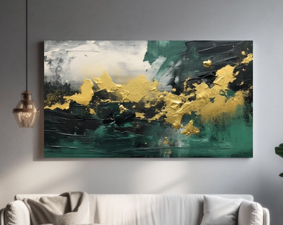 Monochrome Dark Green Abstract Painting Art Print