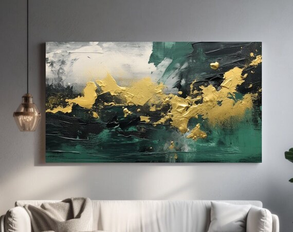 Monochrome Dark Green Abstract Painting Art Print