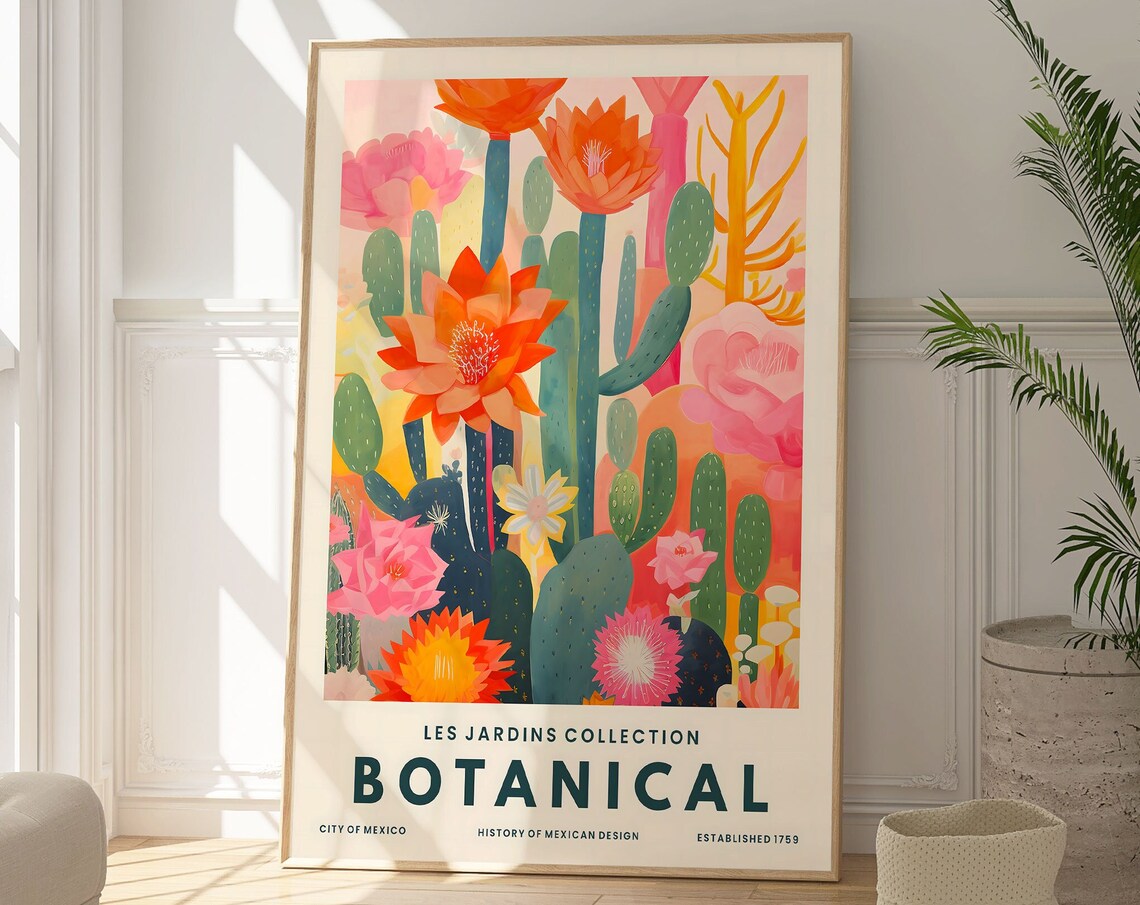 Colorful Cactus Botanical Art Print, Mexican Cacti