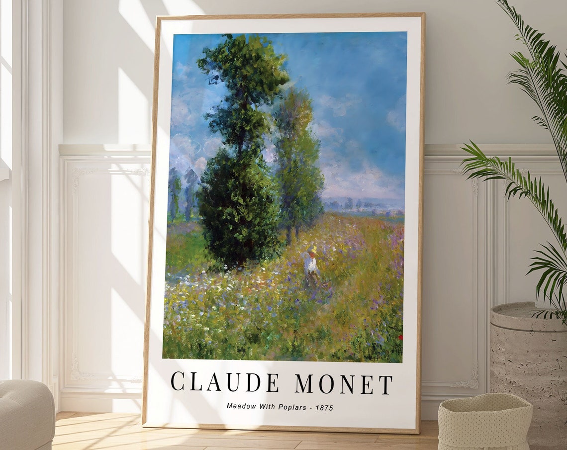 Monet Meadow With Poplars Print Natural Scenic Landscape Poster Calming Impressionism Art Relaxing Beautiful Artwork Art Gift For Her