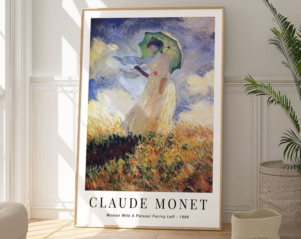 Claude Monet Woman With Parasol 1886 Facing Left Golden Meadow Poster