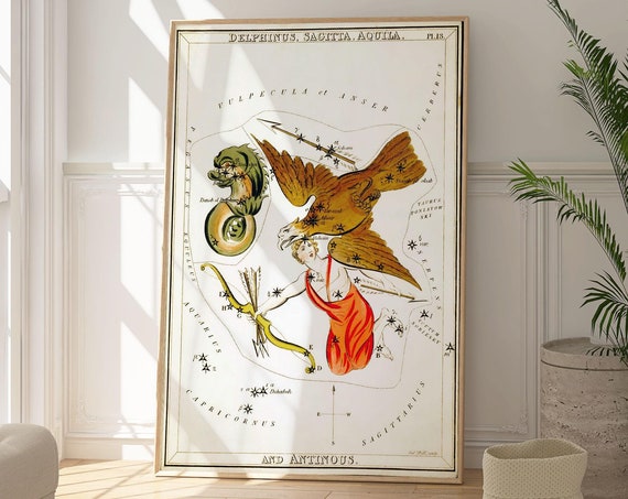 Aquila Delphinus Sagitta And Antinous Star Print Celestial Wall Art Poster Constellation Artwork Original Astrology Gift Star Map Decor
