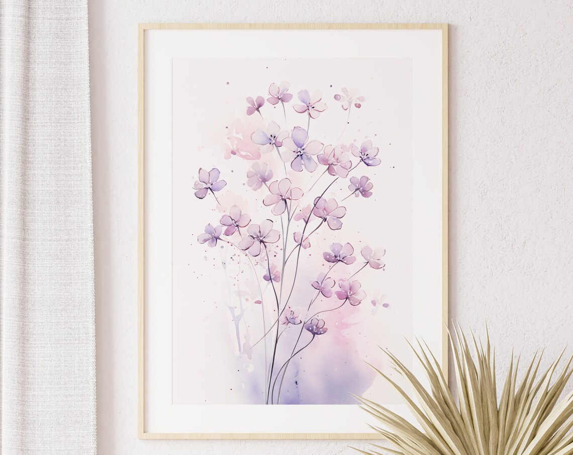 Purple Wildflowers Watercolor Minimalist Botanical Art Poster - Image 5
