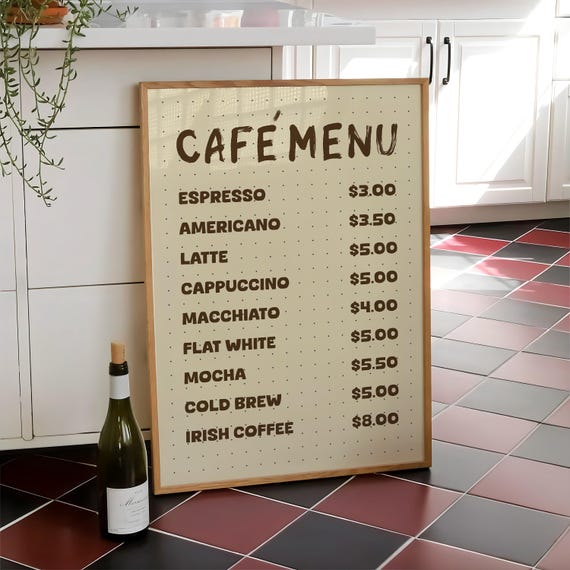 Coffee Bar Menu Print Morning Retro Poster Italian Espresso Gift Kitchen Wall Art Digital File
