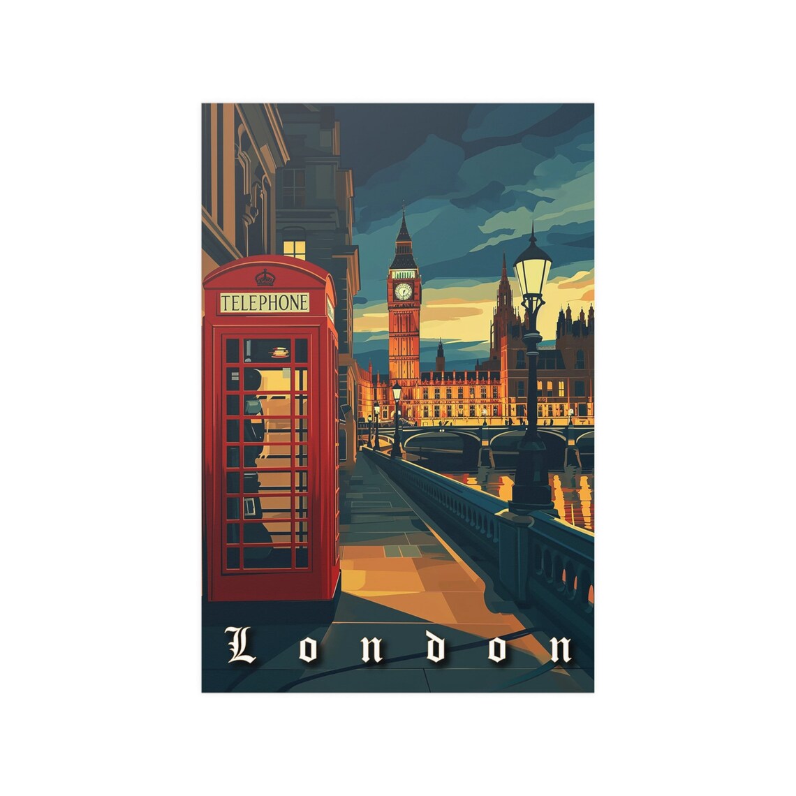 Vintage London Travel Poster, Big Ben and Parliament