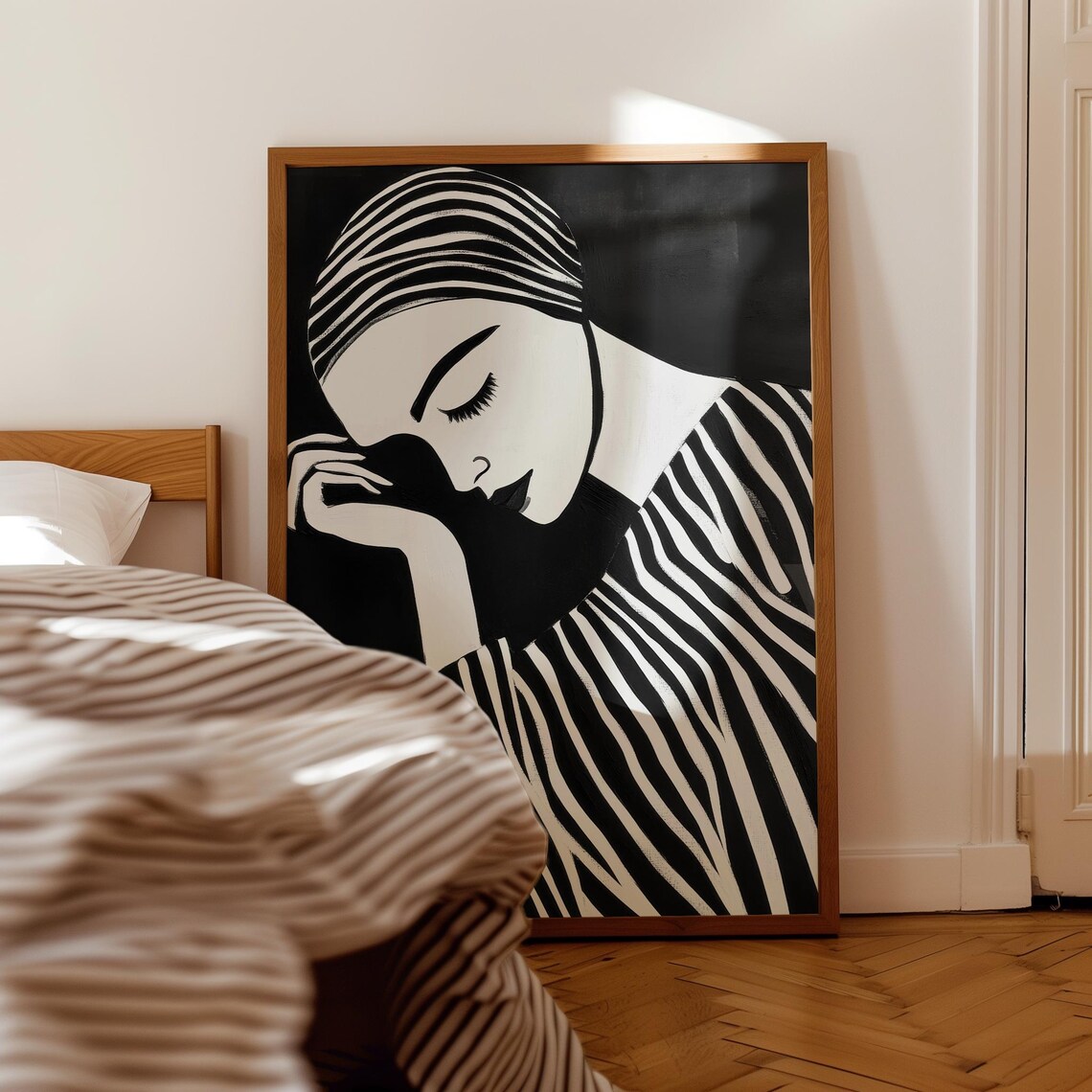 Woman Profile With Zebra Striped Hair On Black Background Poster - Image 3
