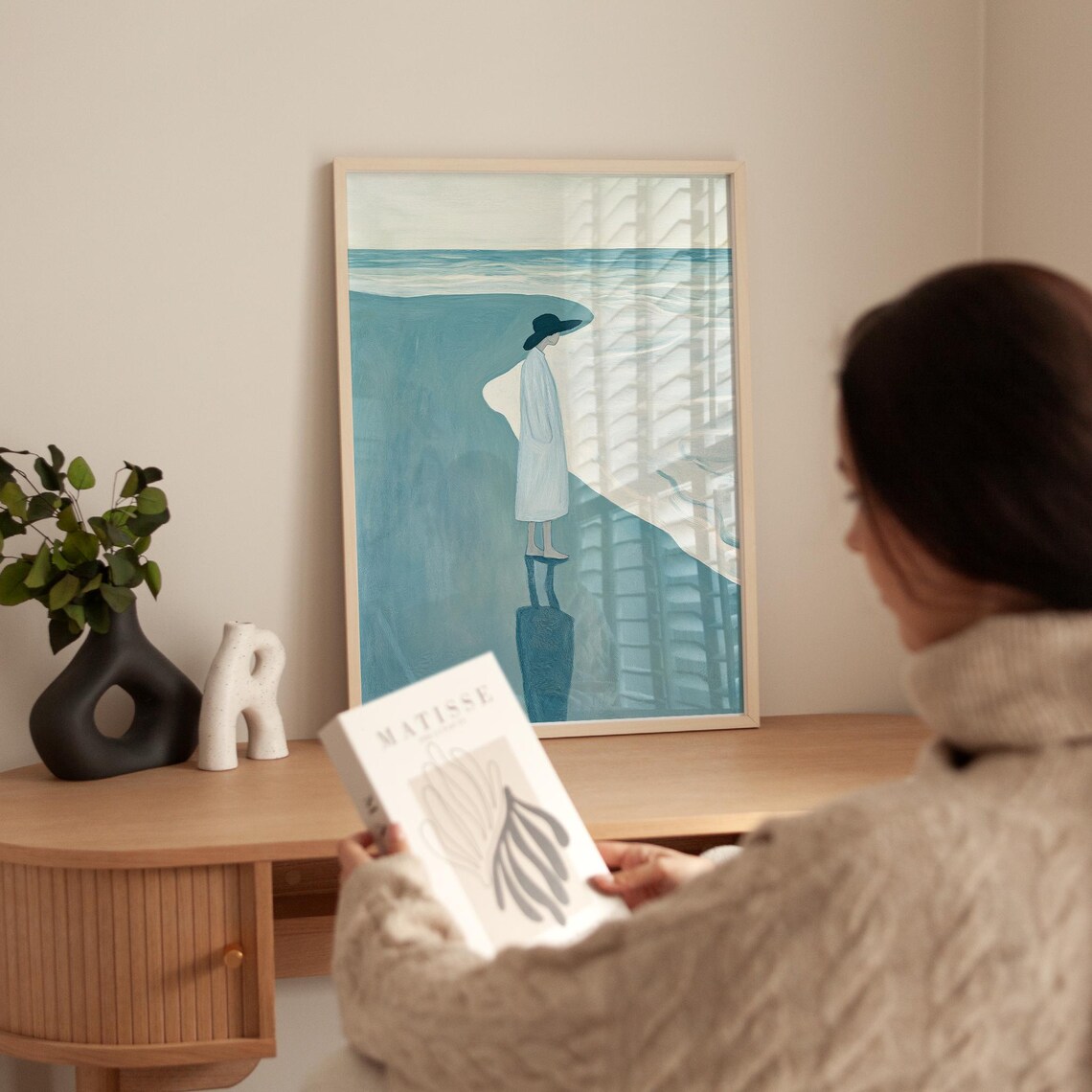 Minimalist Woman By The Sea, Serene Coastal Art Print - Image 3