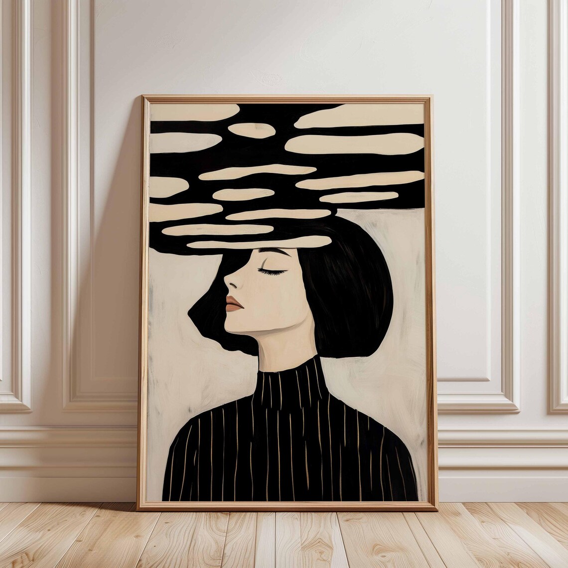 Dreamy Black And White Woman Portrait Modern Minimalist Wall Art