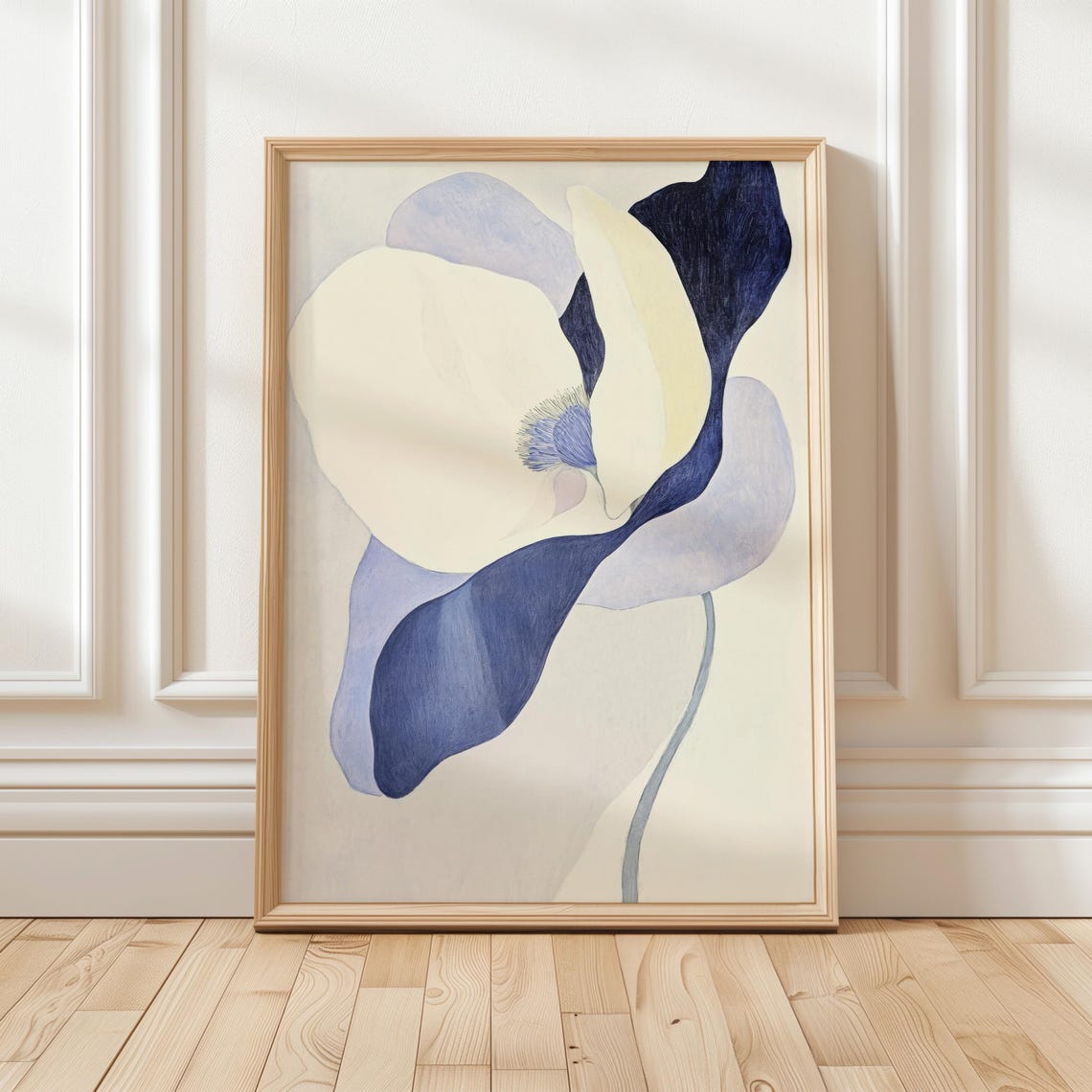 Minimalist Blue And White Flower Painting Art Print