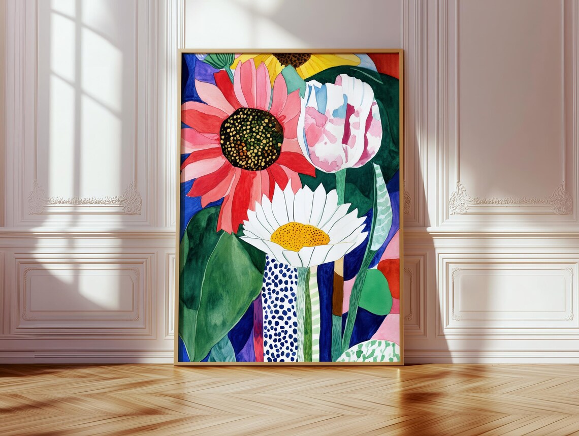 Bold Colorful Flower Composition, Modern Floral Art