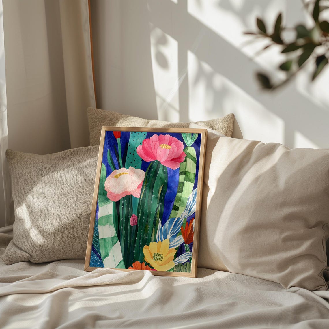 Colorful Cactus Flower Composition Bold Abstract Botanical Art Vibrant Wall Decor - Image 3