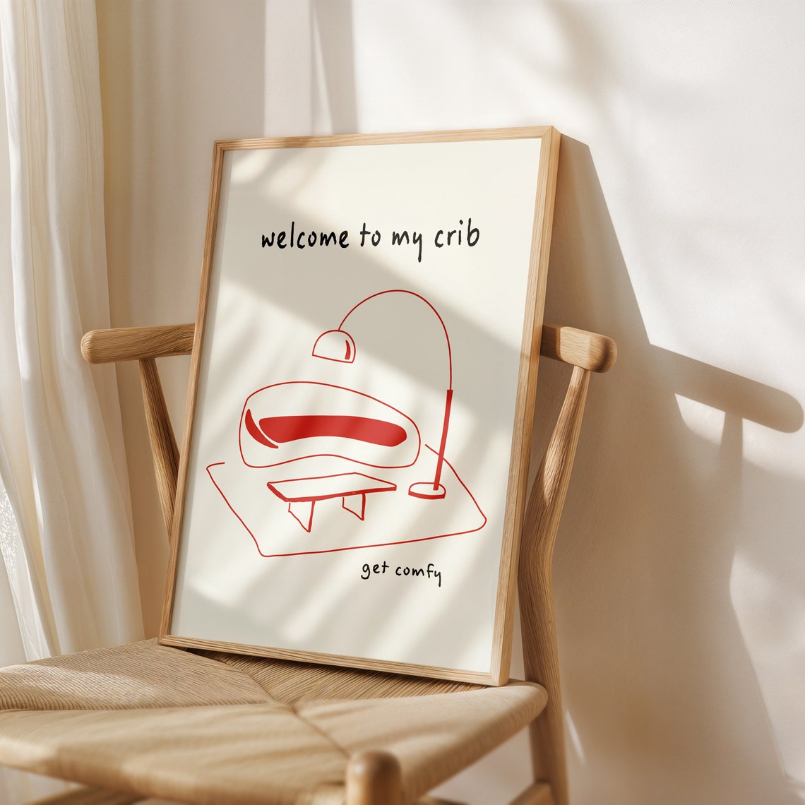 Welcome To My Crib Get Comfy Red Line Art Apartment Wall Art - Image 3