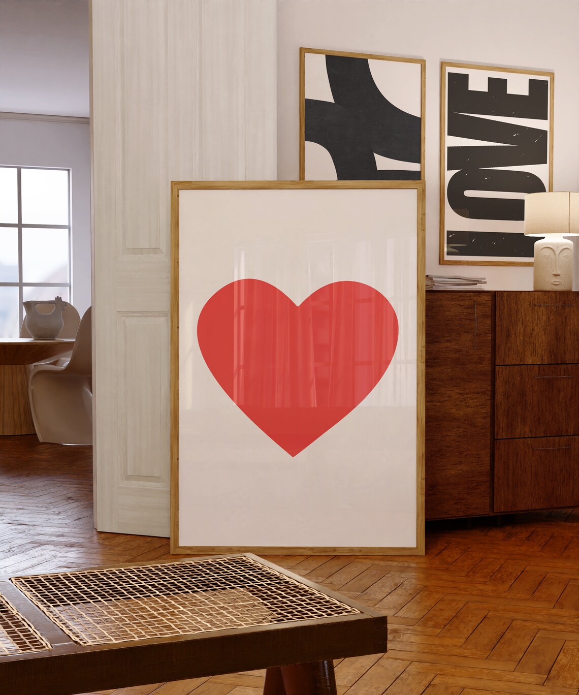 Mid-Century Red Heart Wall Art, Retro New York Vibe