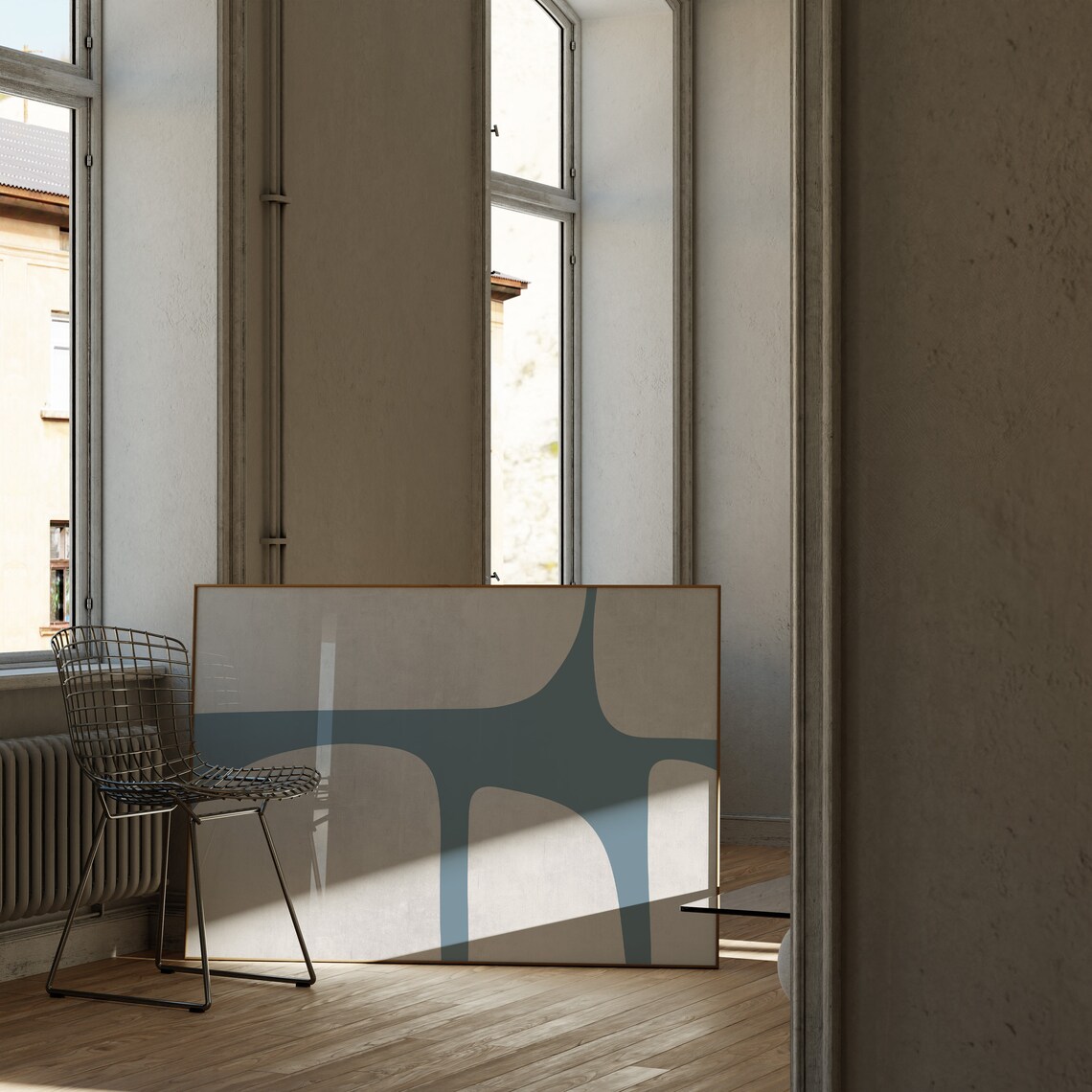 Modern Bracing Blue Light Beige Mid-Century Poster - Image 2