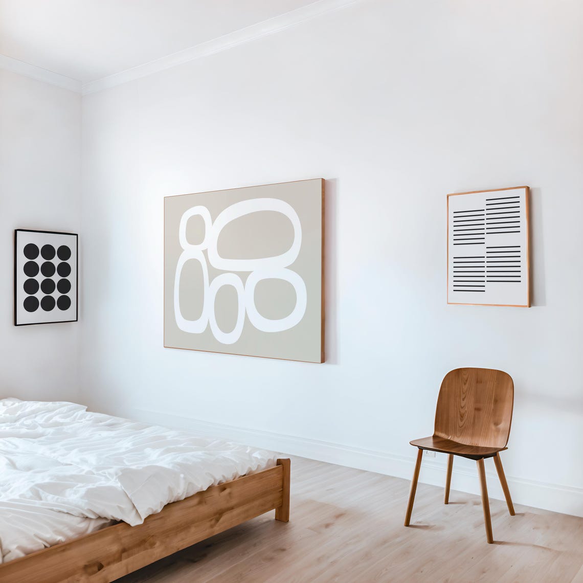 Soft Beige White Organic Circles Minimalist Abstract Wall Art - Image 2