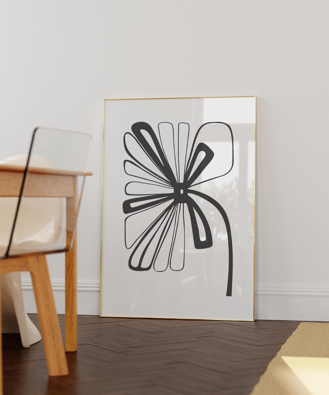Black Line Organic Daisy Flower Minimalist Botanical Art Poster