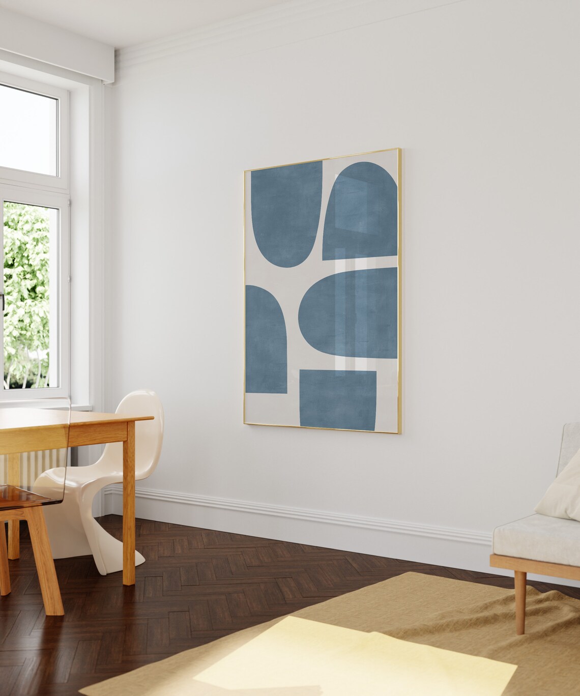 Minimalist Blue Light Beige Tones Mid-Century Poster - Image 3
