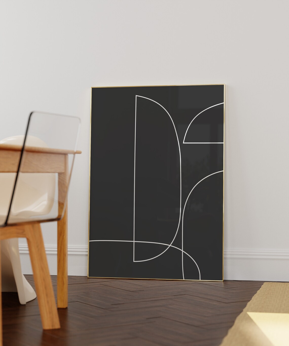 Modern Black White Minimalist Art, Mid Century Poster