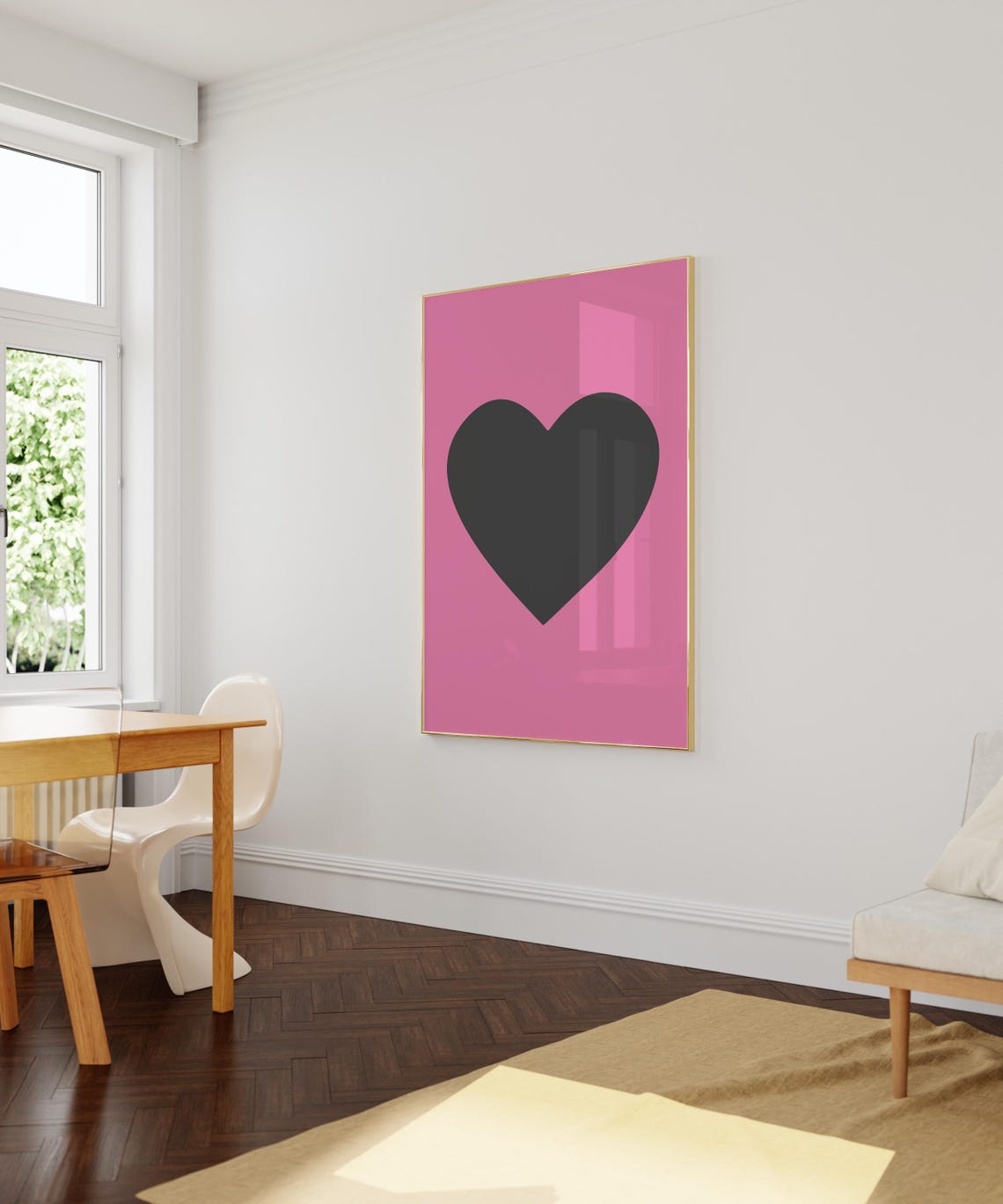 Black Heart On Vibrant Pink Bold Graphic Pop Art Statement Poster - Image 2