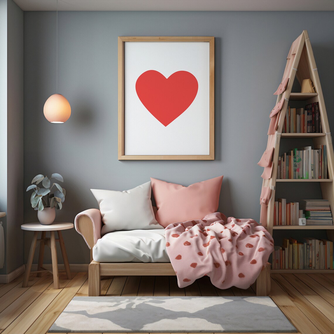 Mid-Century Red Heart Wall Art, Retro New York Vibe - Image 3