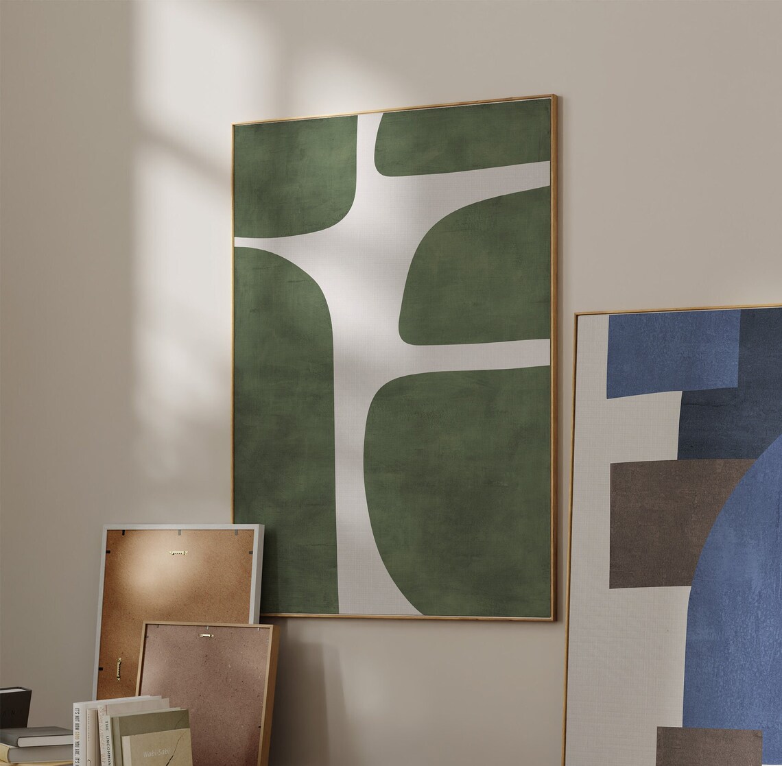 Modern Green Beige Minimalist Mid-Century Poster - Image 3