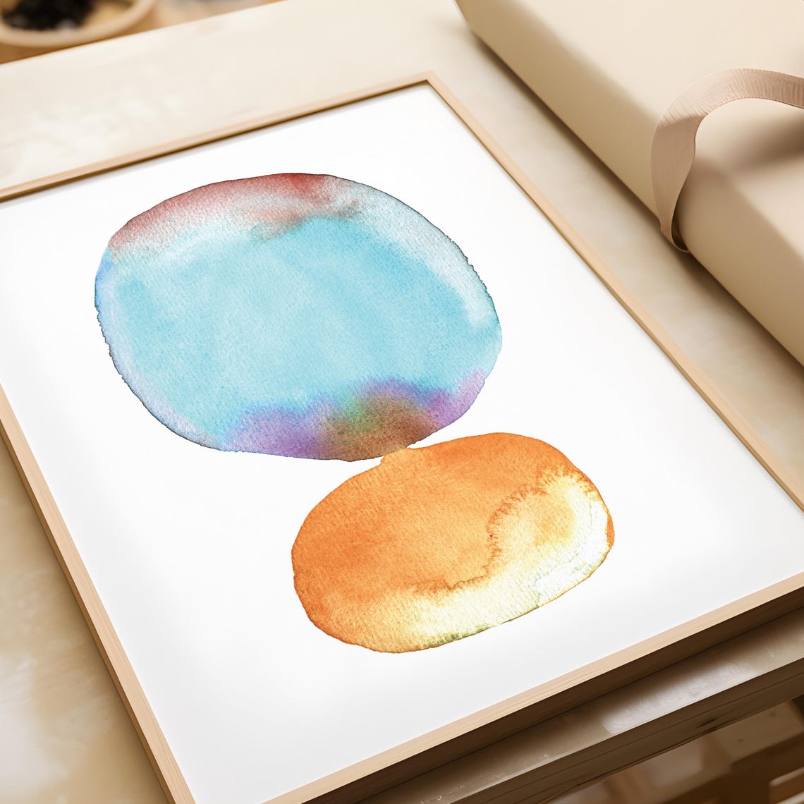 Watercolor Turquoise Oval Above Ochre Circle Minimalist Poster - Image 3