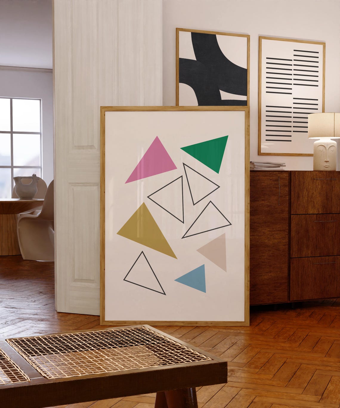 Colorful Mid Century Triangles Minimalist Geometric Art Poster - Image 3