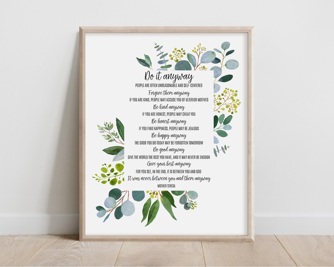 Mother Teresa Quote, Inspirational Typography Art Print