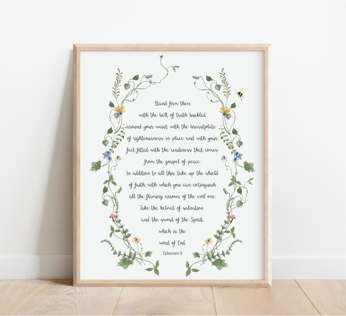 Armor of God Ephesians 6 Bible Verse Botanical Border Scripture Poster