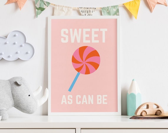 Lollipop Kids Print Retro Toddler Wall Art Colorful Modern Nursery Decor Sweet Baby Gift Pink Candy Playroom Poster