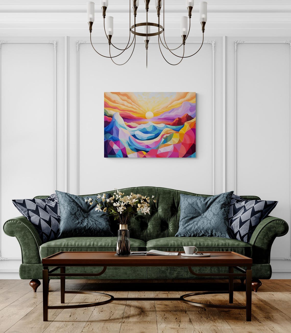 Vibrant Abstract Mountain Sunset Poster Modern Geometric Landscape Wall Art - Image 4
