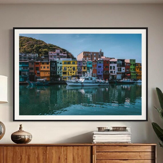 Zhengbin Fishing Harbor Taiwan Colorful Waterfront Houses Photo Poster