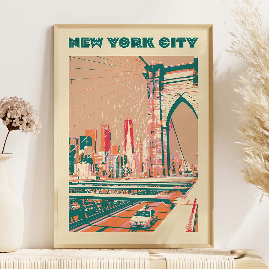 New York City Brooklyn Bridge Bold Pop Art Colorful Travel Poster